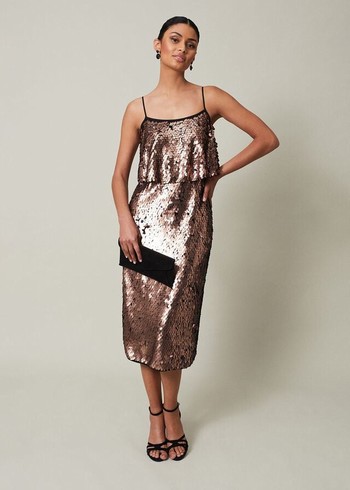 Phase Eight Myka Bronze Sequin Tiered Dress Brown USA | 3084679-FH